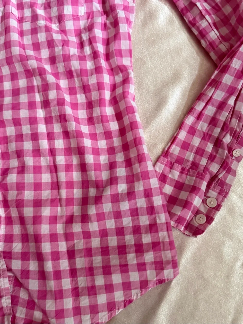 J.Crew Lightweight Cotton Gingham Signature Fit Button-Down Shirt Pink/White XS